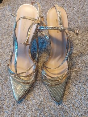 PrettyLittleThing Metallic Gold Pointed-Toe Strappy Heels